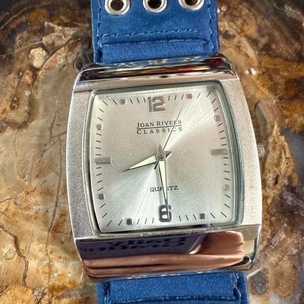 Joan Rivers Blue Suede Strap Watch with Silver-Tone Case